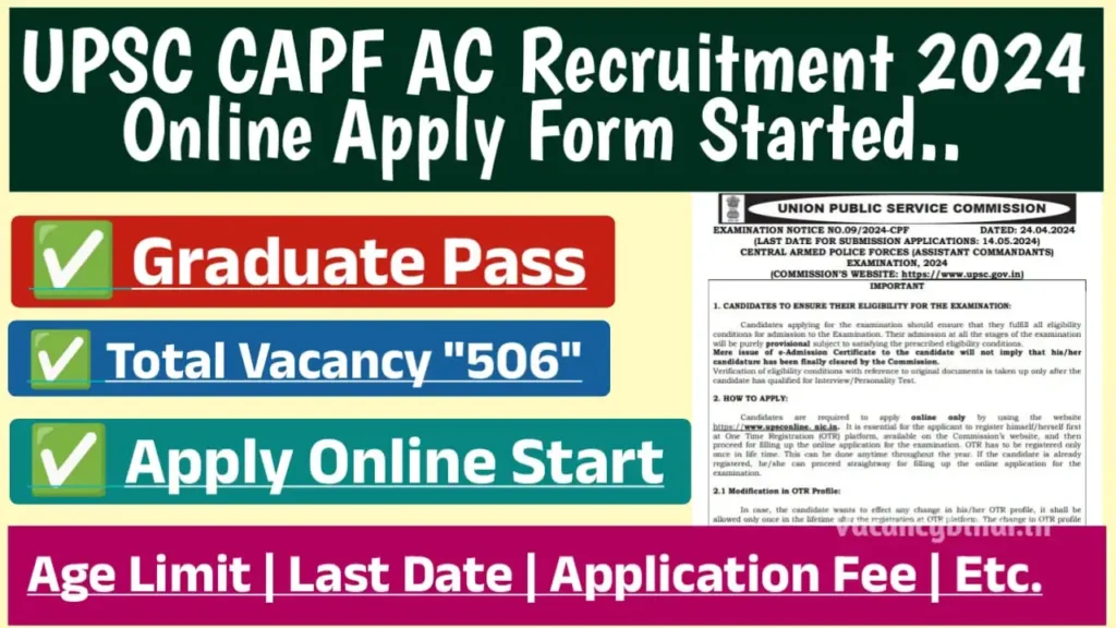 UPSC CAPF AC Recruitment 2024