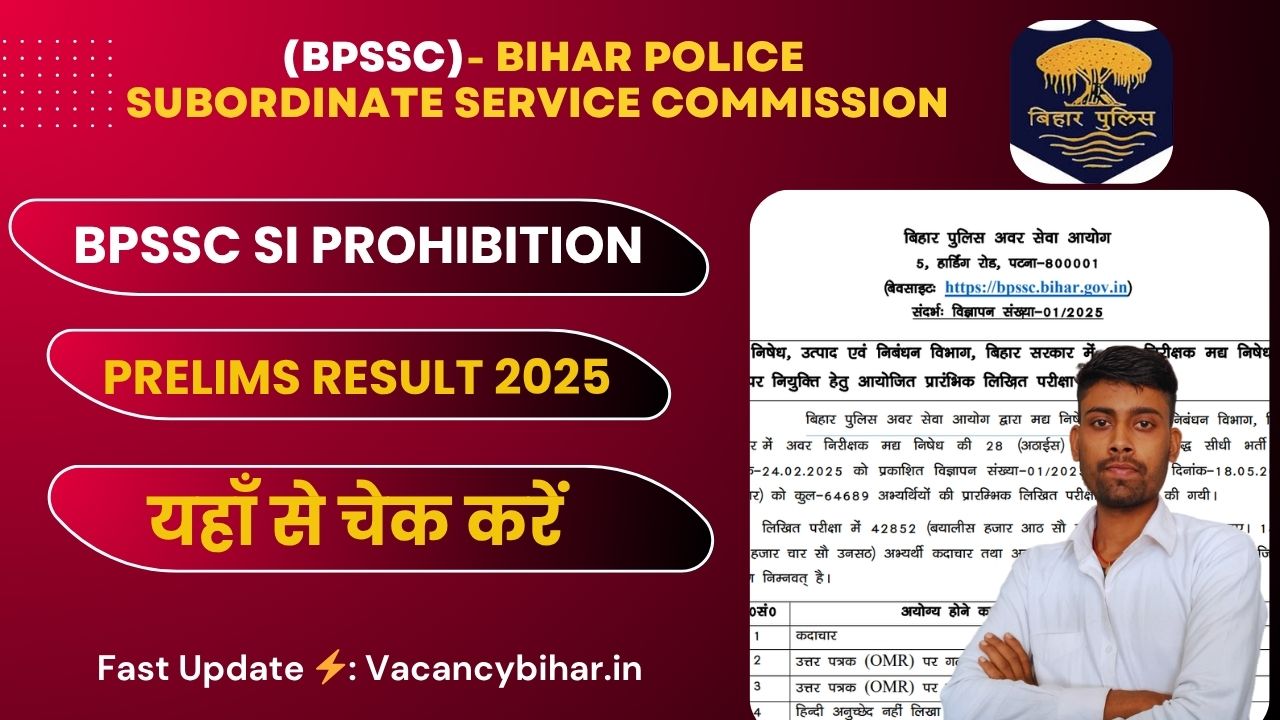 BPSSC SI Prohibition Prelims Result 2025