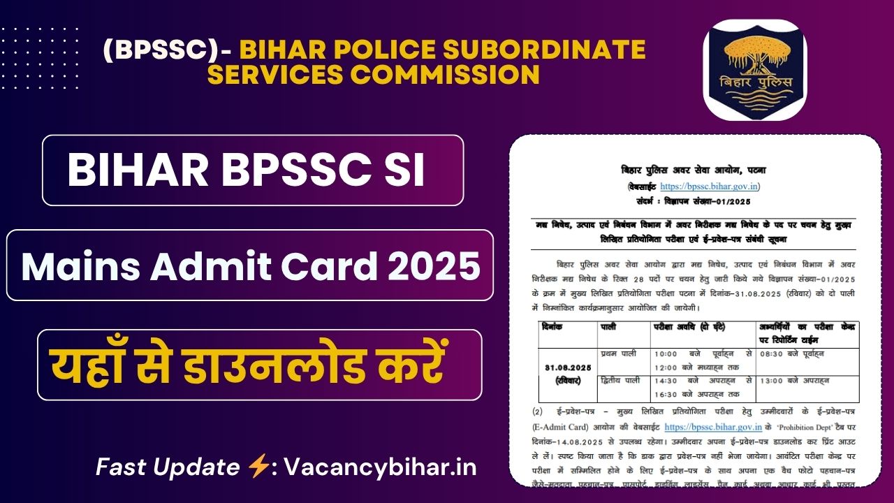 BPSSC SI Prohibition Mains Admit Card 2025