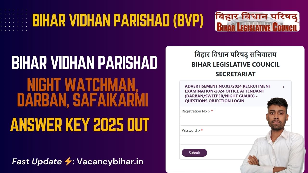 Bihar Vidhan Parishad Answer Key Out For (Office Attendant) Night Watchman, Darban, Safaikarmi Posts
