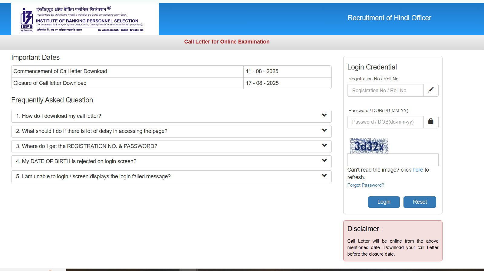 IBPS Hindi Officer Admit Card 2025
